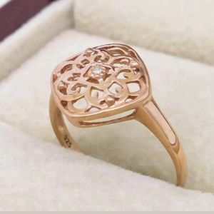 Estate Jewelry - GENUINE DIAMOND FILIGREE 14K ROSE GOLD/925 Estate Jewelry - GENUINE DIAMOND FILIGREE 14K ROSE GOLD/925